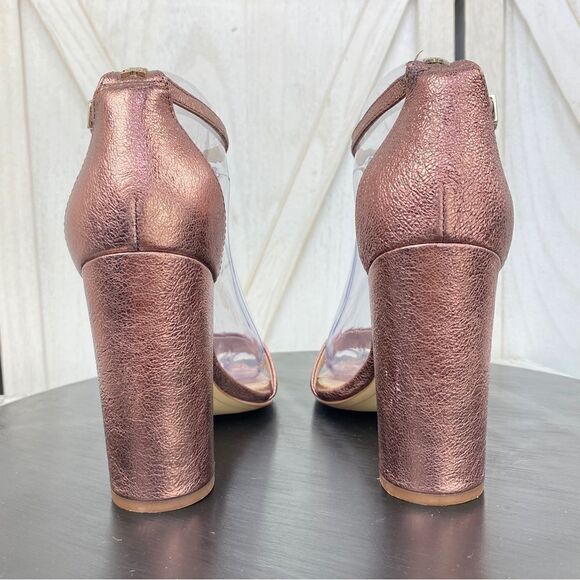 Sam Edelman Yaro Metallic Block Heel Ankle Strap Sandals Copper Pink 7 - Picture 5 of 12
